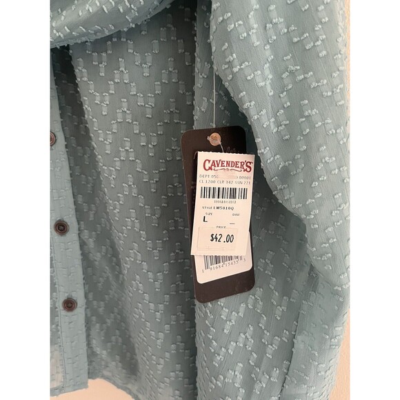 Wrangler Retro Women’s Blouse Turquoise Bell Sleeves Sheer Button-Up Large - Picture 4 of 5